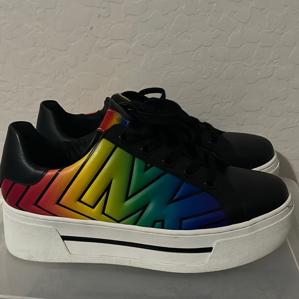 Michael Kors Platform rainbow sneakers. Size 9. Leather upper,  rubber outsole